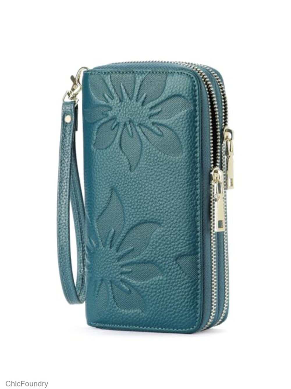 Women's RFID Blocking Leather Wristlet Wallet with Detachable Strap and 16 Card